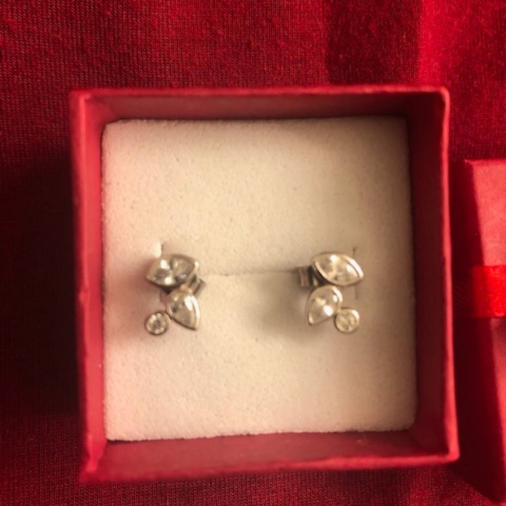 Elegant Sterling Silver Earrings - Cubic zirconia studs